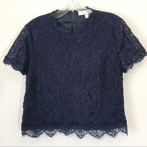 Anthropologie Adiva blue lace shirt sleeve top